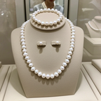 set completo con perla naturale bianche collana bracciale e orecchino