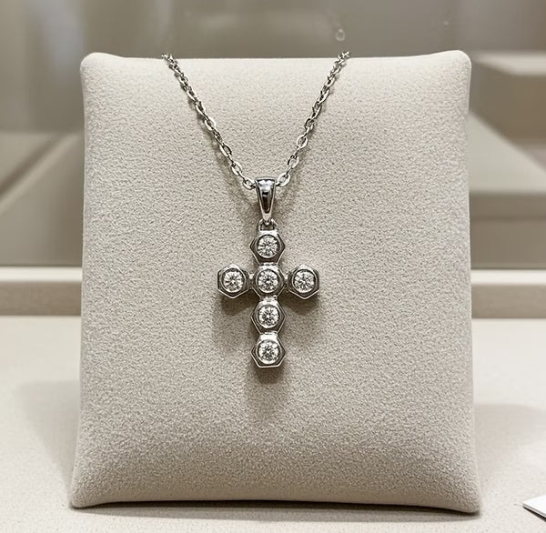Collana croce con ciondolo - 18 carati Oro Bianco - 0,60 ct Diamanti Naturale