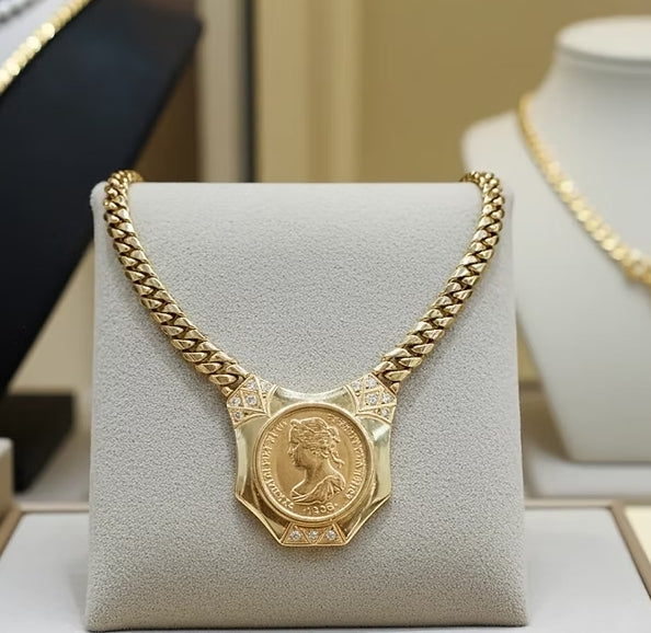 Collana in oro giallo 18k con diamanti naturali 0.81 ct e sterline d'oro