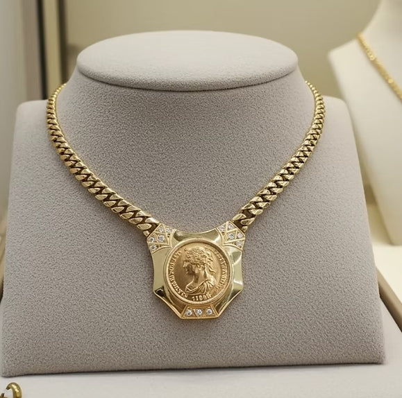 Collana in oro giallo 18k con diamanti naturali 0.81 ct e sterline d'oro