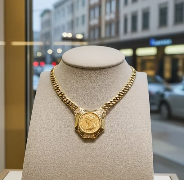 Collana in oro giallo 18k con diamanti naturali 0.81 ct e sterline d'oro