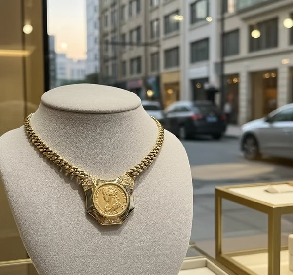 Collana in oro giallo 18k con diamanti naturali 0.81 ct e sterline d'oro