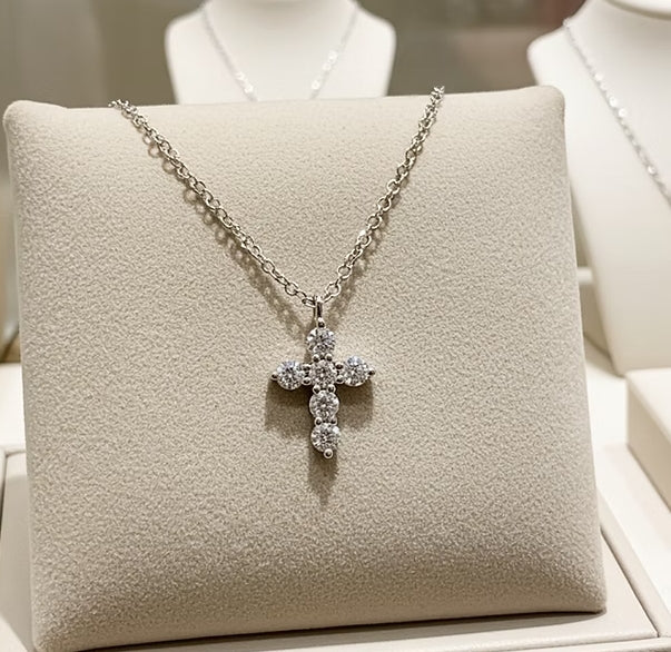 Collana croce con ciondolo - 18 carati Oro Bianco - 0,60 ct Diamanti Naturale