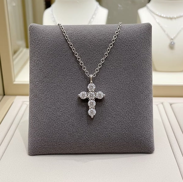 Collana croce con ciondolo - 18 carati Oro Bianco - 0,60 ct Diamanti Naturale