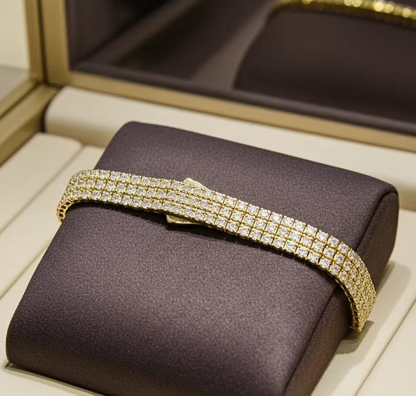 Bracciale tennis in 3 Fila diamante naturale Taglio Rotondo 6.72CT
