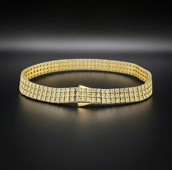 Bracciale tennis in 3 Fila diamante naturale Taglio Rotondo 6.72CT