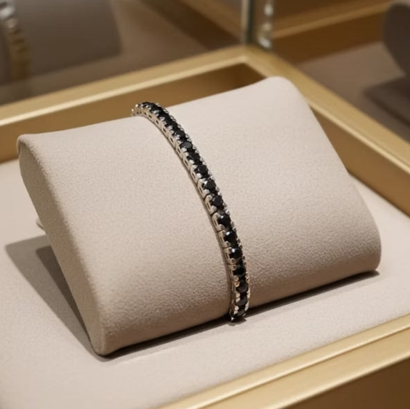 bracciale tennis in oro bianco 18k diamanti naturali neri 4,00ct