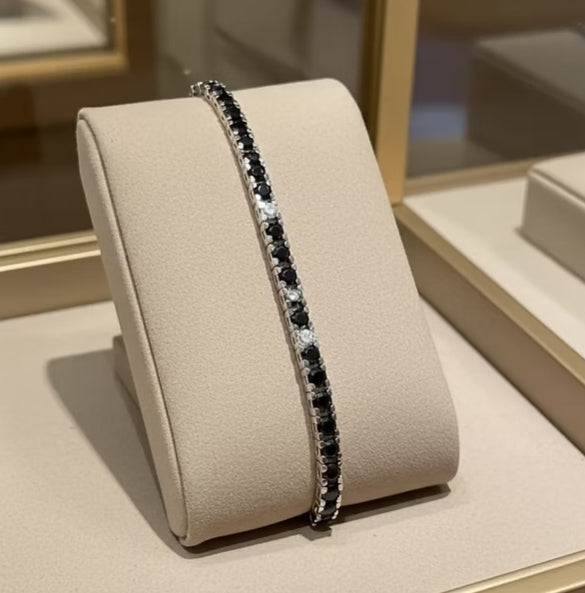 bracciale tennis in oro bianco 18k diamanti naturali neri 4,00ct