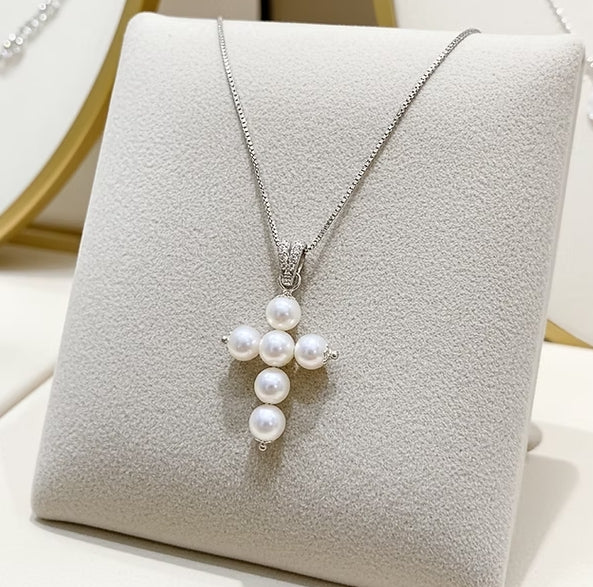 Ciondolo - 18 carati Oro Bianco Perla Naturale - 0,10ct Diamante Naturale