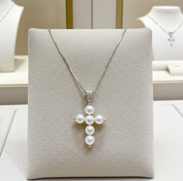 Ciondolo - 18 carati Oro Bianco Perla Naturale - 0,10ct Diamante Naturale