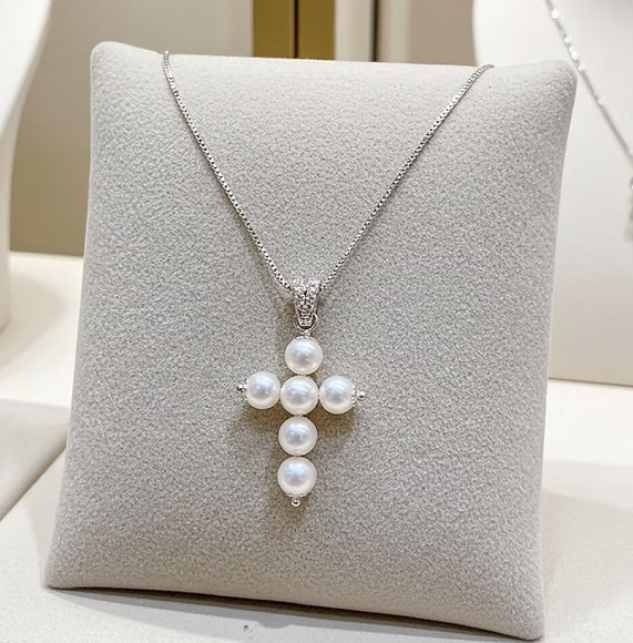 Ciondolo - 18 carati Oro Bianco Perla Naturale - 0,10ct Diamante Naturale