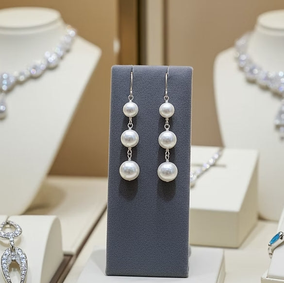 Orecchini - 18 carati Oro Bianco Perla Bianco- Akoya 8
