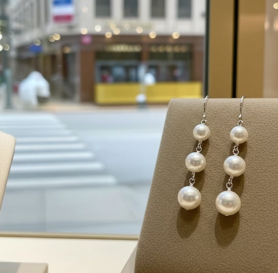 Orecchini - 18 carati Oro Bianco Perla Bianco- Akoya 8