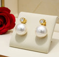 Orecchini - 18 carati Oro Giallo - Diamanti Naturali 0,20ct - Perla bianca 9 mm