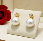 Orecchini - 18 carati Oro Giallo - Diamanti Naturali 0,20ct - Perla bianca 9 mm