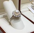 Anello - Oro bianco 18 kt- Perle Naturale Australiano - 1,08 ct Diamante Natural