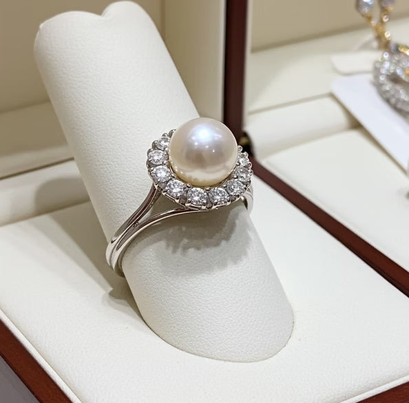 Anello - Oro bianco 18 kt- Perle Naturale Australiano - 1,08 ct Diamante Natural