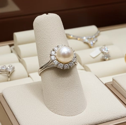 Anello - Oro bianco 18 kt- Perle Naturale Australiano - 1,08 ct Diamante Natural