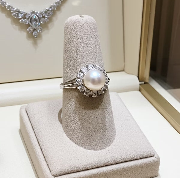 Anello - Oro bianco 18 kt- Perle Naturale Australiano - 1,08 ct Diamante Natural