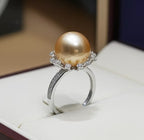 Anello - Oro bianco 18 kt, rotondo, 12 mm - Perle Naturale Australiano - Diamant