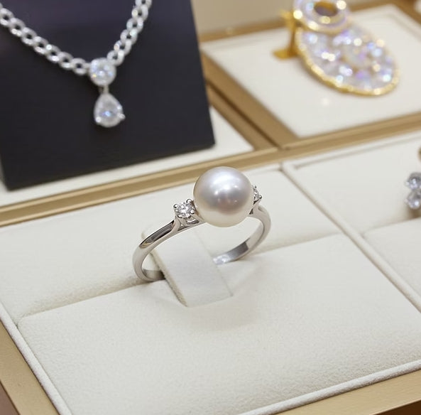 Anello - Oro bianco 18 kt- Perle Naturale Australiano - 0,24ct Diamante naturale