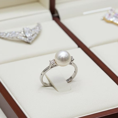Anello - Oro bianco 18 kt- Perle Naturale Australiano - 0,24ct Diamante naturale