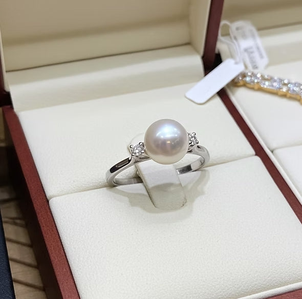 Anello - Oro bianco 18 kt- Perle Naturale Australiano - 0,24ct Diamante naturale
