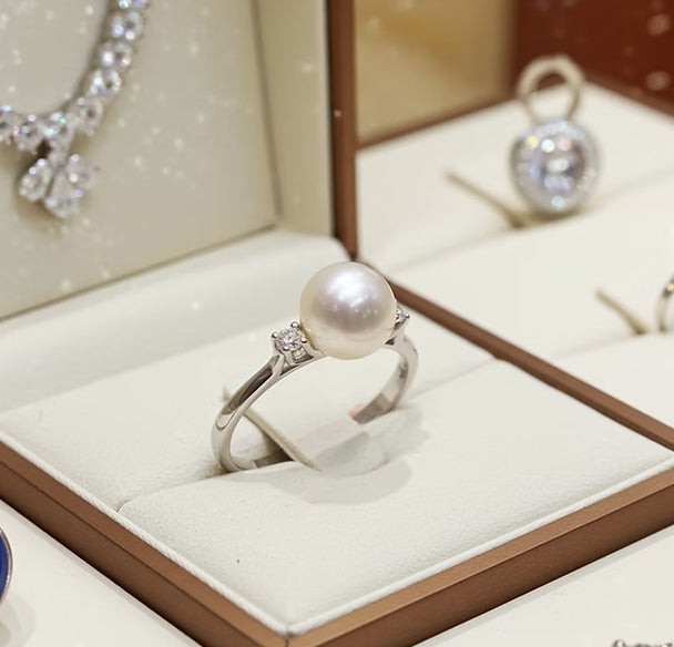 Anello - Oro bianco 18 kt- Perle Naturale Australiano - 0,24ct Diamante naturale