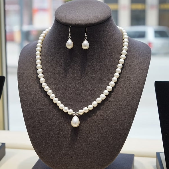 Set Collana e Orecchi con perla naturale in Oro Bianco 18k