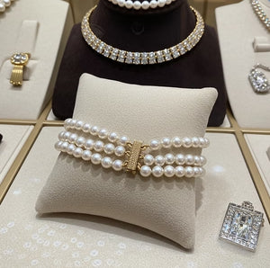 bracciale in oro bianco 18k con 3 fila di perla naturale australiane 6m