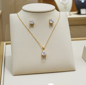 Set Completo in Oro Giallo 18k - Collana e Orecchini con diamante naturale 1,05 ct