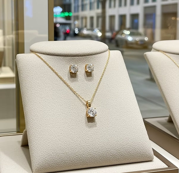 Set Completo in Oro Giallo 18k - Collana e Orecchini con diamante naturale 0,75 ct