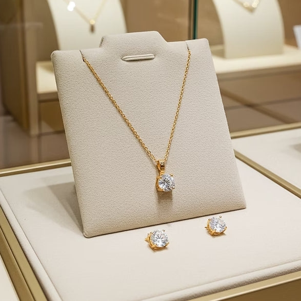 Set Completo in Oro Giallo 18k - Collana e Orecchini con diamante naturale 1,05 ct