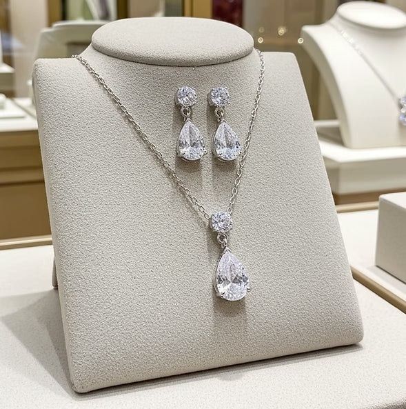 Set Completo in Oro Bianco 18k - Collana e Orecchini con diamante naturale 1,50 ct