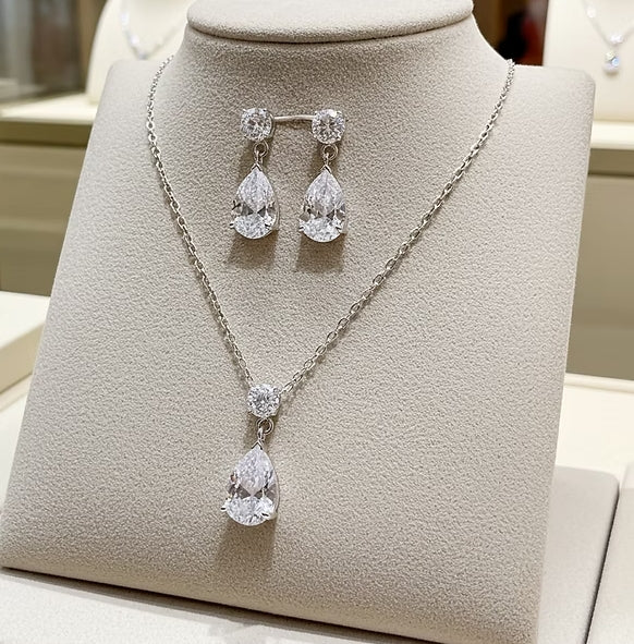 Set Completo in Oro Bianco 18k - Collana e Orecchini con diamante naturale 1,50 ct
