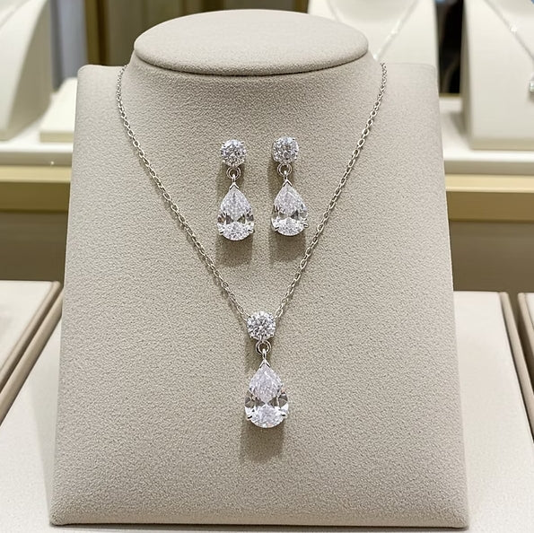 Set Completo in Oro Bianco 18k - Collana e Orecchini con diamante naturale 1,50 ct