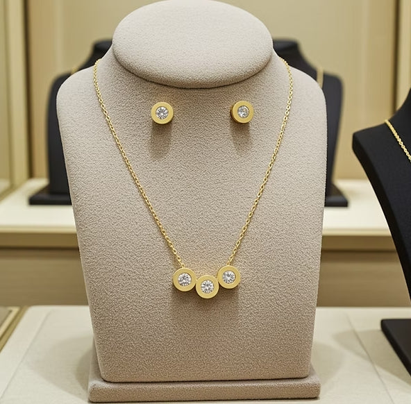 Set Completo in Oro Giallo 18k - Collana e Orecchini con diamante naturale 1,25 ct