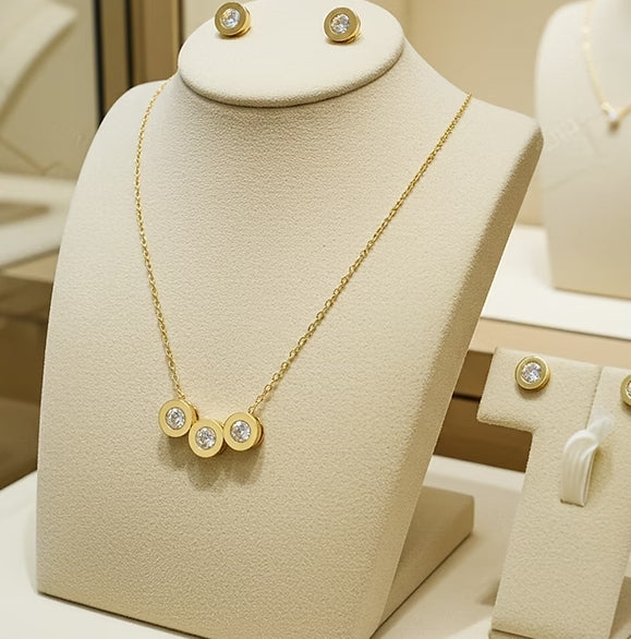 Set Completo in Oro Giallo 18k - Collana e Orecchini con diamante naturale 1,25 ct