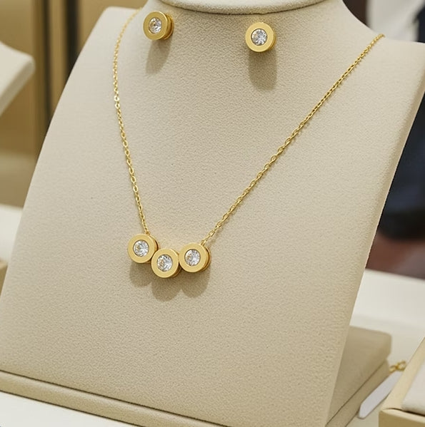 Set Completo in Oro Giallo 18k - Collana e Orecchini con diamante naturale 1,25 ct