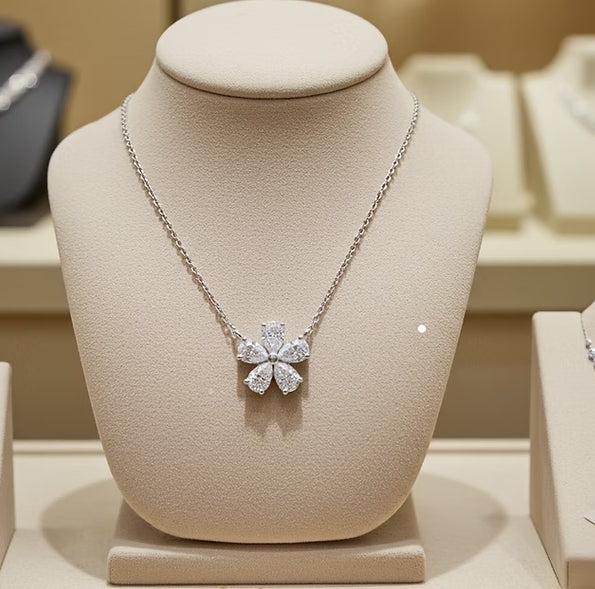 Collana a Fiore - Oro Bianco 18k diamanti naturali 1,00ct