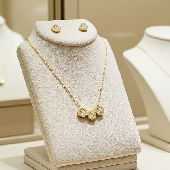 Set Completo in Oro Giallo 18k - Collana e Orecchini con diamante naturale 1,25 ct