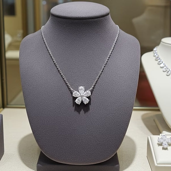 Collana a Fiore - Oro Bianco 18k diamanti naturali 1,00ct