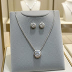 Set Completo in Oro Bianco 18k - Collana e Orecchini con diamante naturale 0,60ct