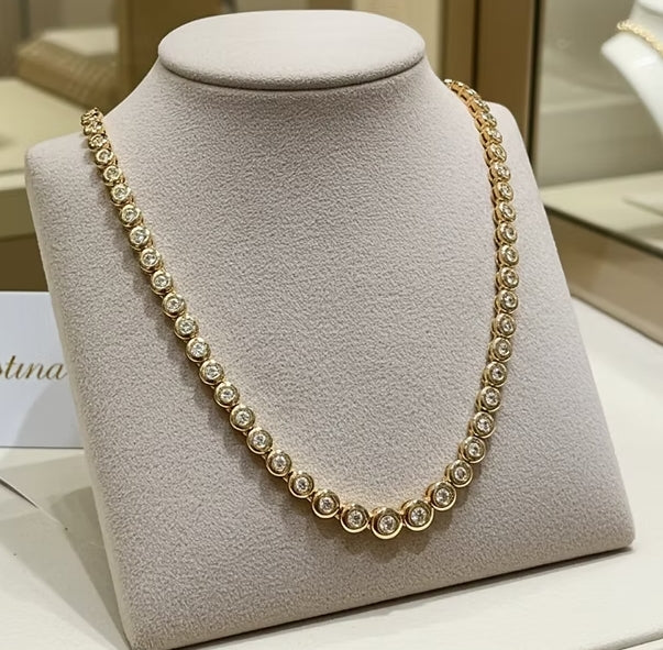 Collana tennis a cipollina in oro Giallo 18k e diamanti naturali 6.40ct