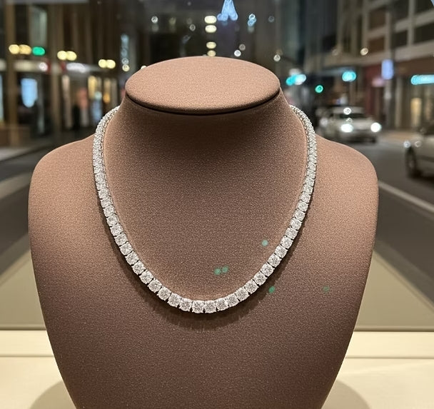 Collana tennis in oro Bianco 18k  e diamanti naturali 13ct