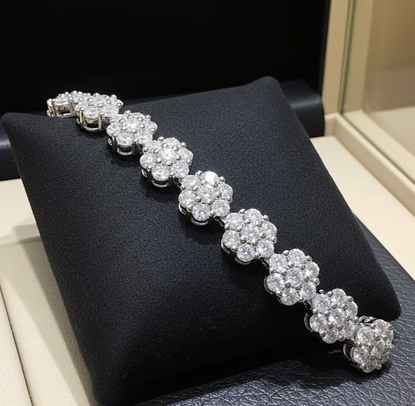 Bracciale Tennis Fiorellino in oro bianco 18k - 4,92 ct diamanti naturale