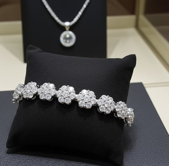 Bracciale Tennis Fiorellino in oro bianco 18k - 4,92 ct diamanti naturale