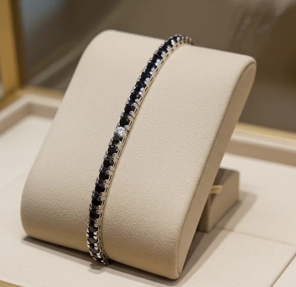 bracciale tennis in oro bianco 18k diamanti naturali neri 4,00ct