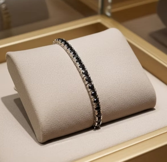 bracciale tennis in oro bianco 18k diamanti naturali neri 4,00ct