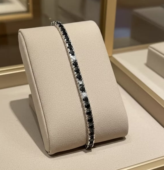 bracciale tennis in oro bianco 18k diamanti naturali neri 4,00ct
